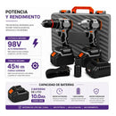 Kit Taladro Llave Impacto Theck 98v 2 Baterías 10ah Maletín