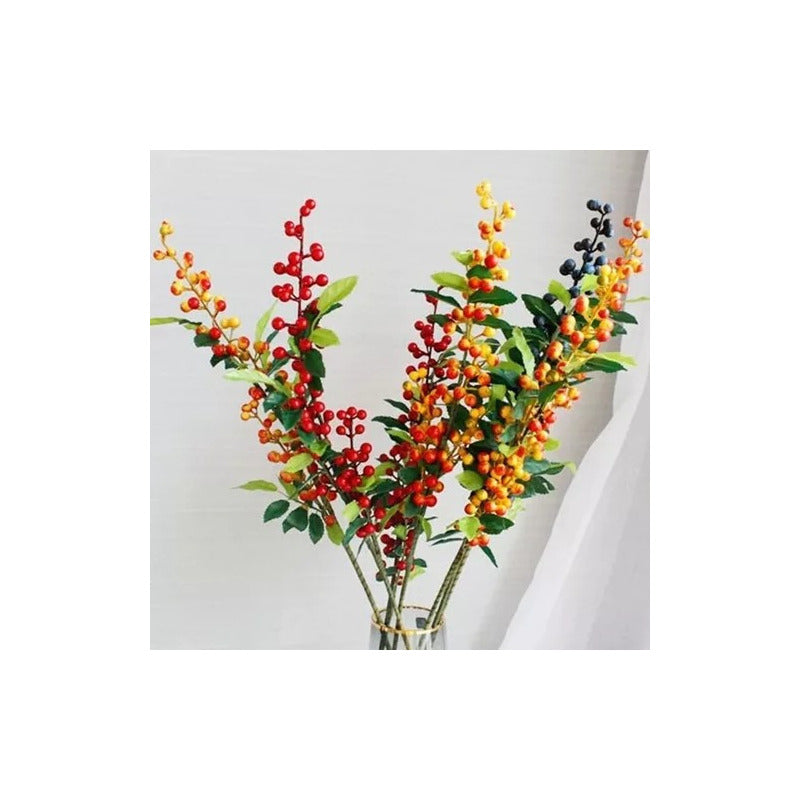 Bayas Ramas Frutos Flores Artificiales Tallo Frondoso Grande