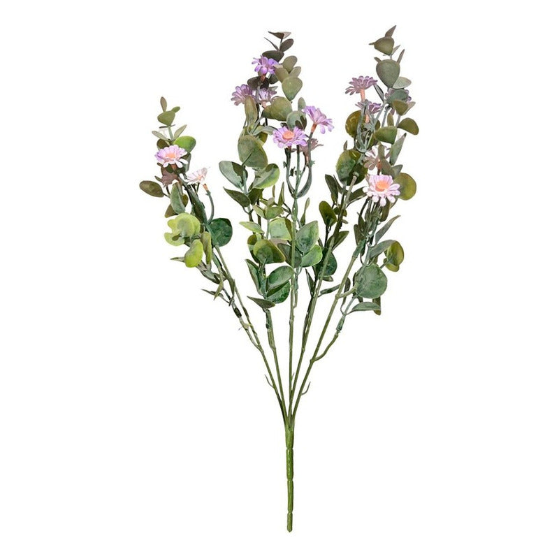 Flor Eucalipto Artificial, Vara Frondosa Con Flores Colores