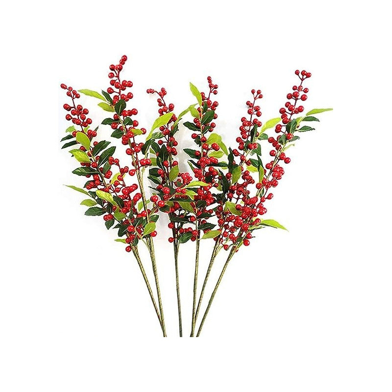 Bayas Ramas Frutos Flores Artificiales Tallo Frondoso Grande