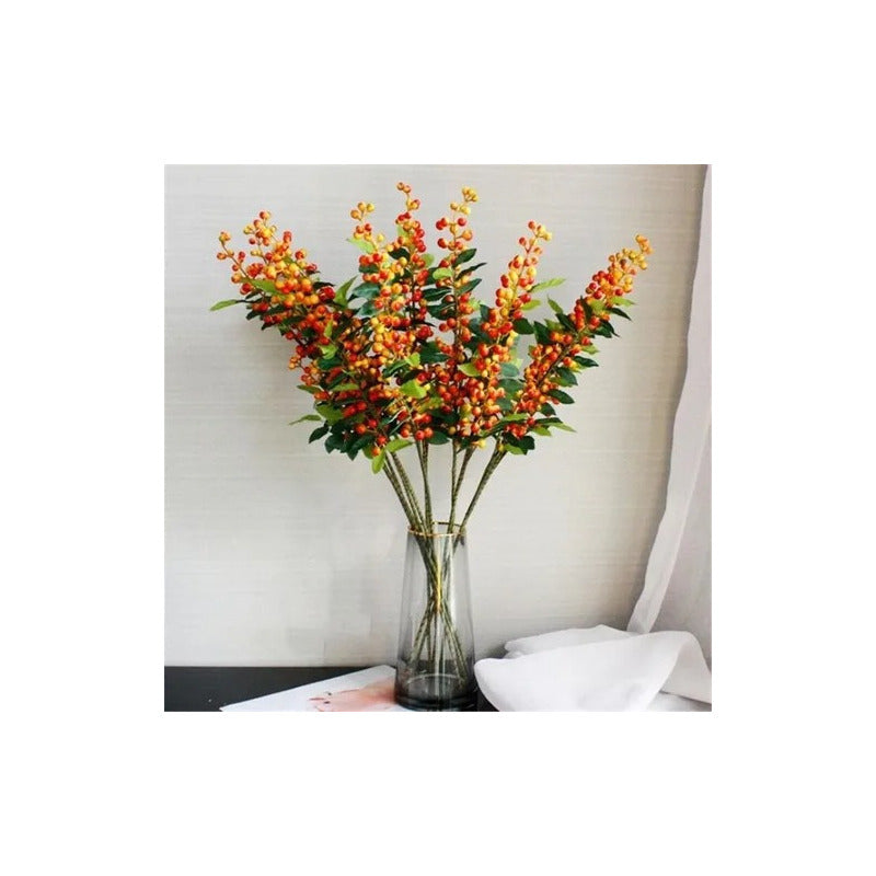 Bayas Ramas Frutos Flores Artificiales Tallo Frondoso Grande