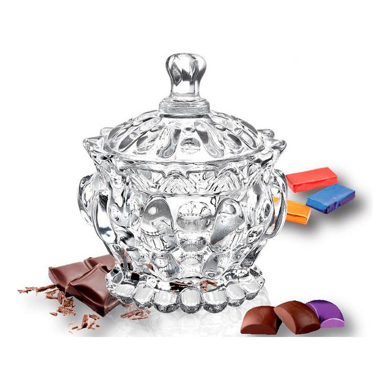 Bombonera Azucarero Caramelera Decorativa De Vidrio Cristal Color Transparente