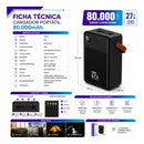 Power Bank Theck 80000mah 27w Carga Rapida Pantalla Led Negro
