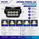Linterna Frontal Theck 8 Led Recargable Usb-c Para Cabeza Negro