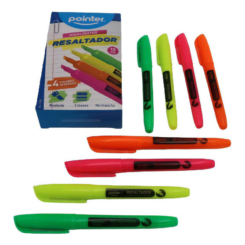 Set 12 Destacadores Delgados Fluor Pointer
