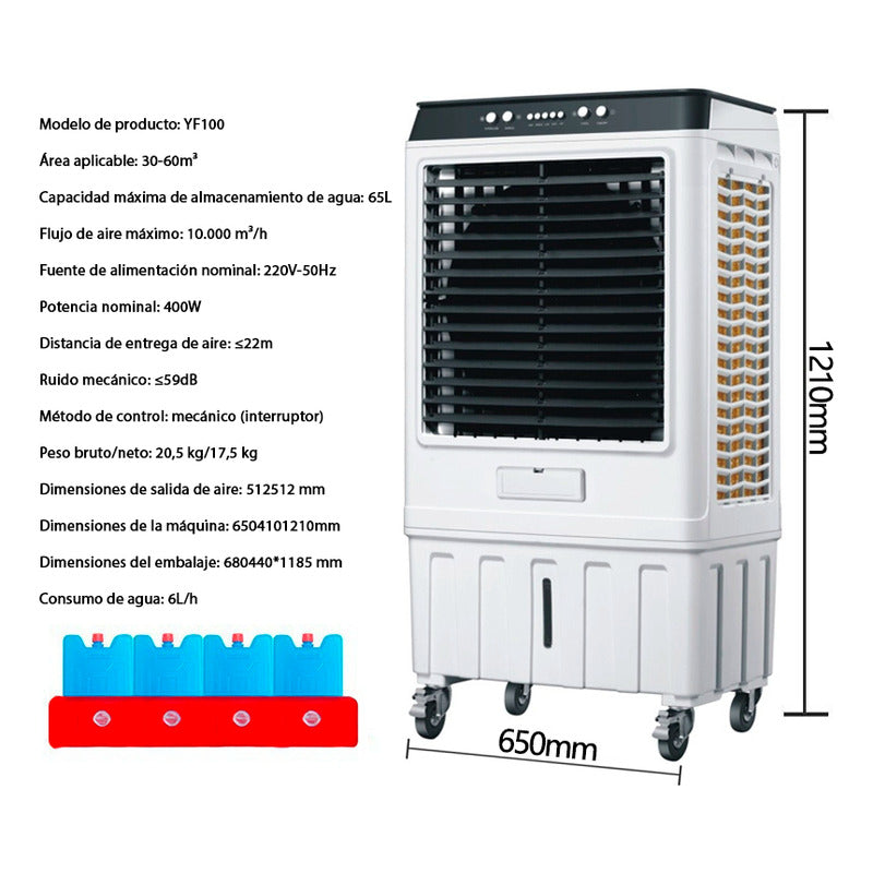 Aire Acondicionado Enfriador De 65lt Con Ruedas Yf100
