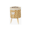 Macetero Diseño Moderno Tejido Bambu Encaje Patas Removibles Marrón Claro Tejido Bambu