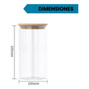4 Frasco De Vidrio Hermético Con Tapa Bambú 20 Cm Alimentos