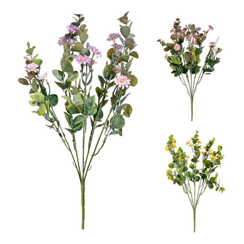 Flor Eucalipto Artificial, Vara Frondosa Con Flores Colores