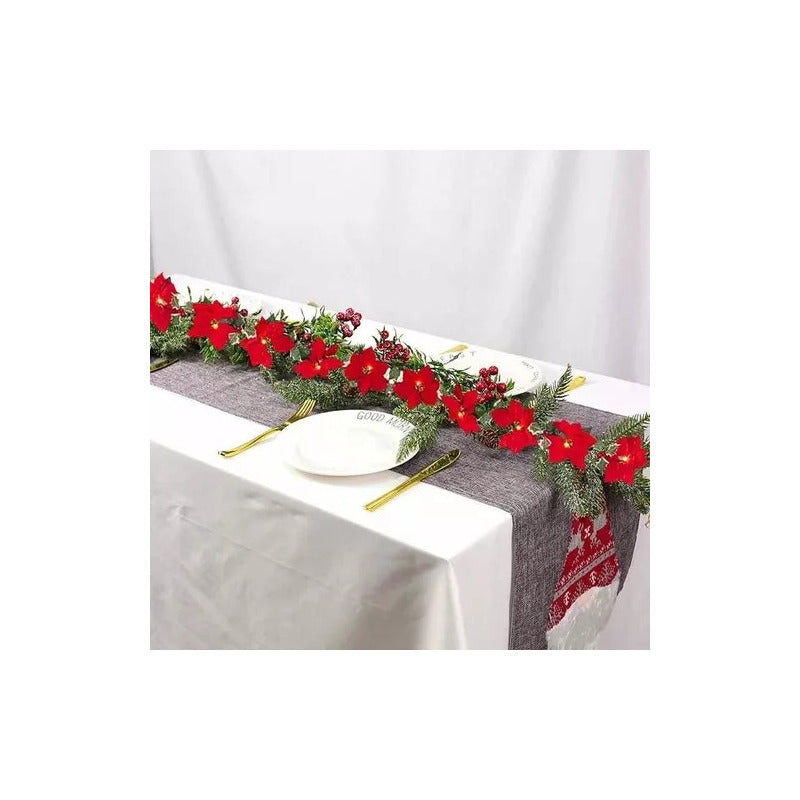 Guirnalda De Navidad Flores Rojas 5 Flores De 20cm