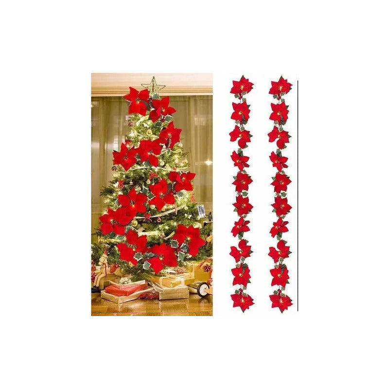 Guirnalda De Navidad Flores Rojas 5 Flores De 20cm
