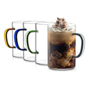 Set 4 Tazas Vidrio Transparente 480ml Asa Color Ecodeco