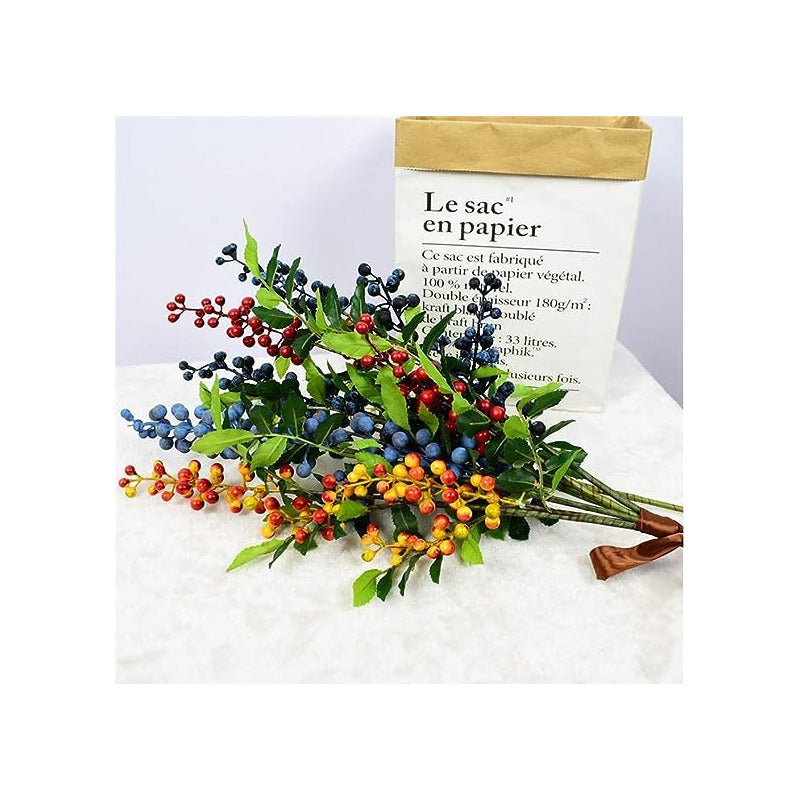 Bayas Ramas Frutos Flores Artificiales Tallo Frondoso Grande