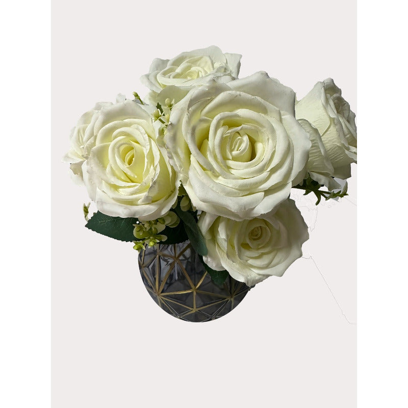 Rosas Decorativo Artificial Ramo Decoración Frondosa Grande