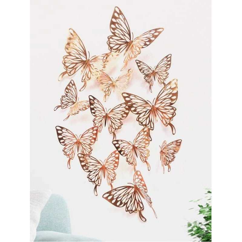 Mariposas 3d Pegatinas Pared, 12 Unidades Para Decorar Color Oro Rosa
