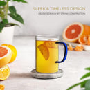 4 Tazas Vidrio Transparente 480ml Asa Color Ecodeco