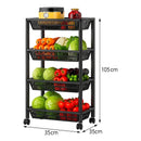 Estante Organizador 4 Pisos Con Ruedas Multiuso Cocina Baño Negro