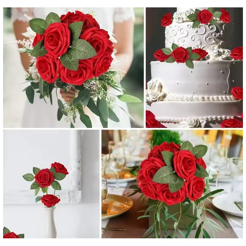 50 Piezas Rosas Cabeza De Rosas Flores Artificiales A Granel