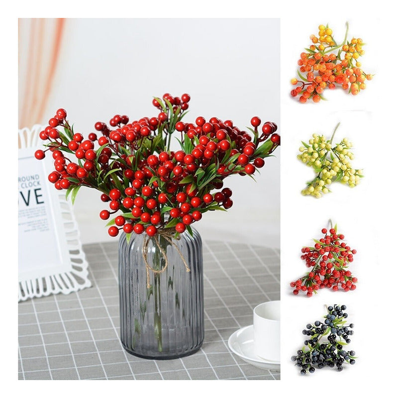 Bayas Ramas Flores Artificiales  Berry Tallos Frondoso