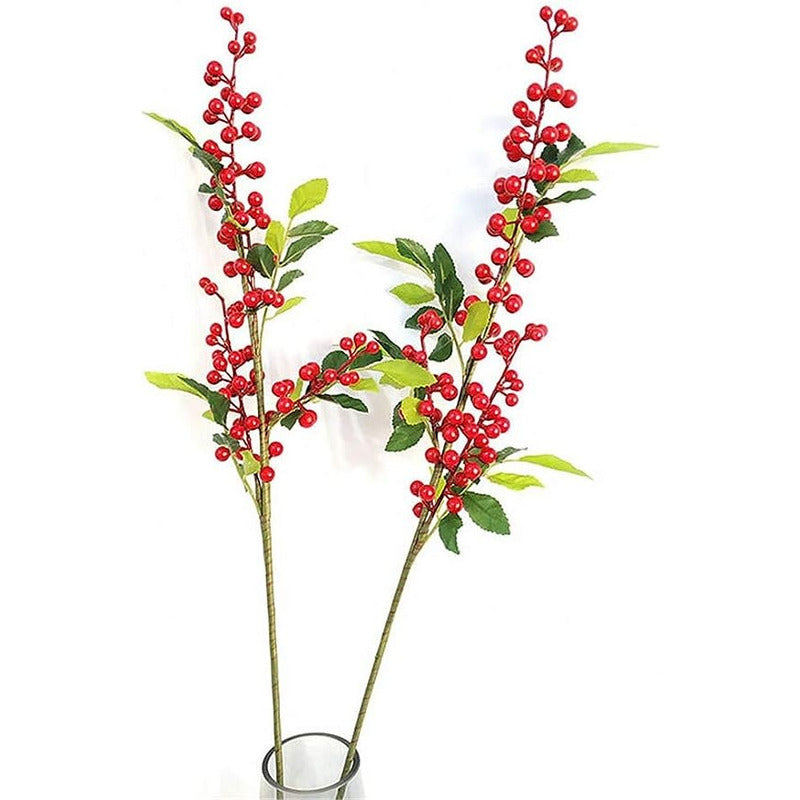 Bayas Ramas Frutos Flores Artificiales Tallo Frondoso Grande