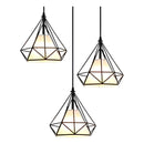 Lampara Triple De Techo Hierro Forma Diamante + Foco Negro