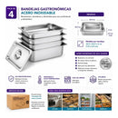 4 Bandejas Gastronómicas 1/2 32.5x26.5x6cm Theck Plateado