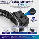 Linterna Frontal Theck 8 Led Recargable Usb-c Para Cabeza Negro
