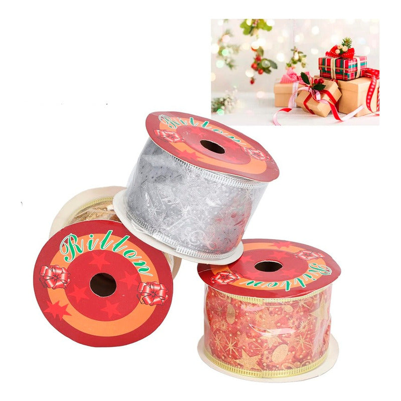 Cintas Navideñas Metalizada Rollo De Cintas Navidad