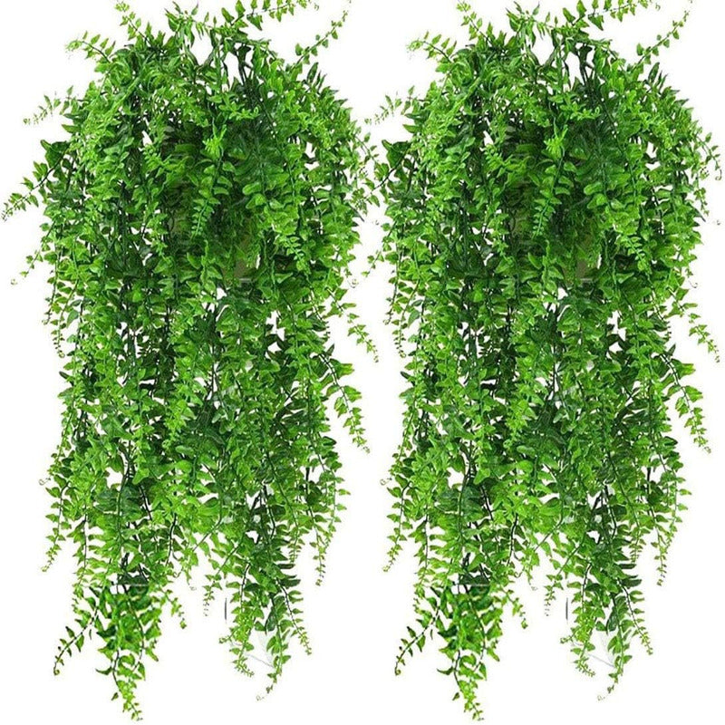 5 Plantas Artificiales Boston Fern Colgantes De Vides Falsas Color Verde