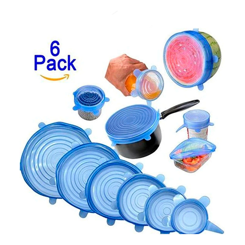Set 6 Tapas Silicona Adaptable Reutilizables Para Alimentos