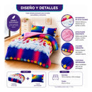 Edredón Infantil 1.5 Plaza Con Funda Diseño Unicornio Theck Rosa Arcoíris