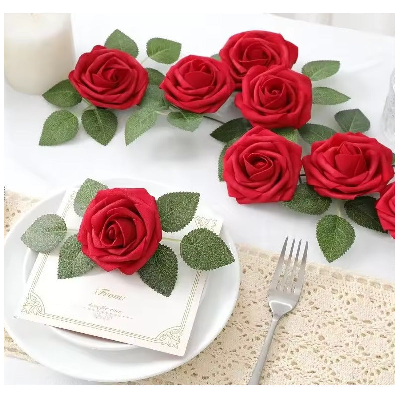 50 Piezas Rosas Cabeza De Rosas Flores Artificiales A Granel