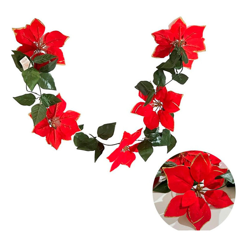 Guirnalda De Navidad Flores Rojas 5 Flores De 20cm