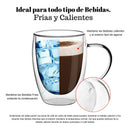 Pack 2 Tazas Vidrio Doble Pared 350ml Ecodeco Diseño Redondo Transparente