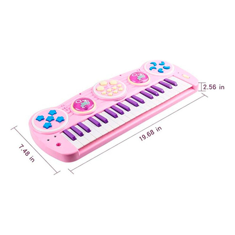 Teclado Portátil De Piano Para Niña Rosa De 37 Teclas A Pila