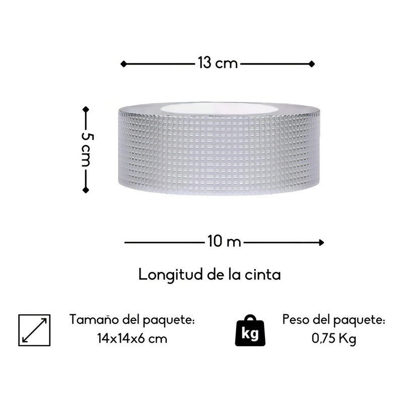Adhesivo Cinta Tapagotera Techo Sellador Impermeabl 5cm X10m Plateado