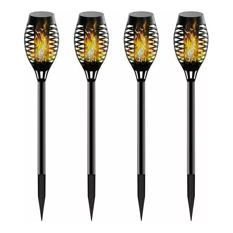 Lámpara De Antorcha Led Solar Para Jardín 4pcs Color Negro
