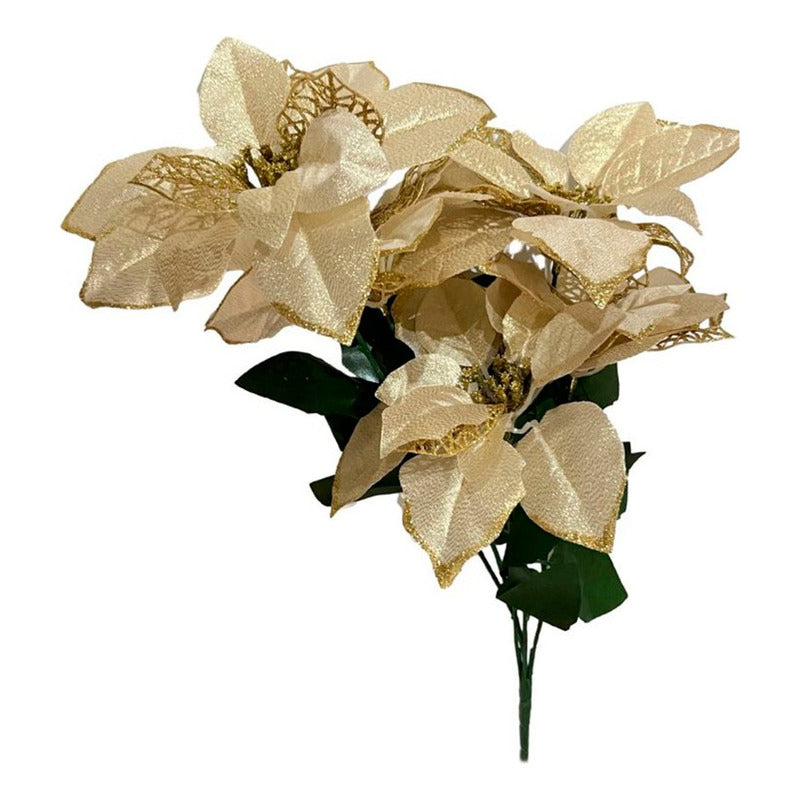 Flor Navideña Ramo De Flor De Navidad 5 Hojas Frondosas