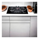 Cocina Encimera A Gas Placa Vidrio Templado 3 Platos Con Chi Negro
