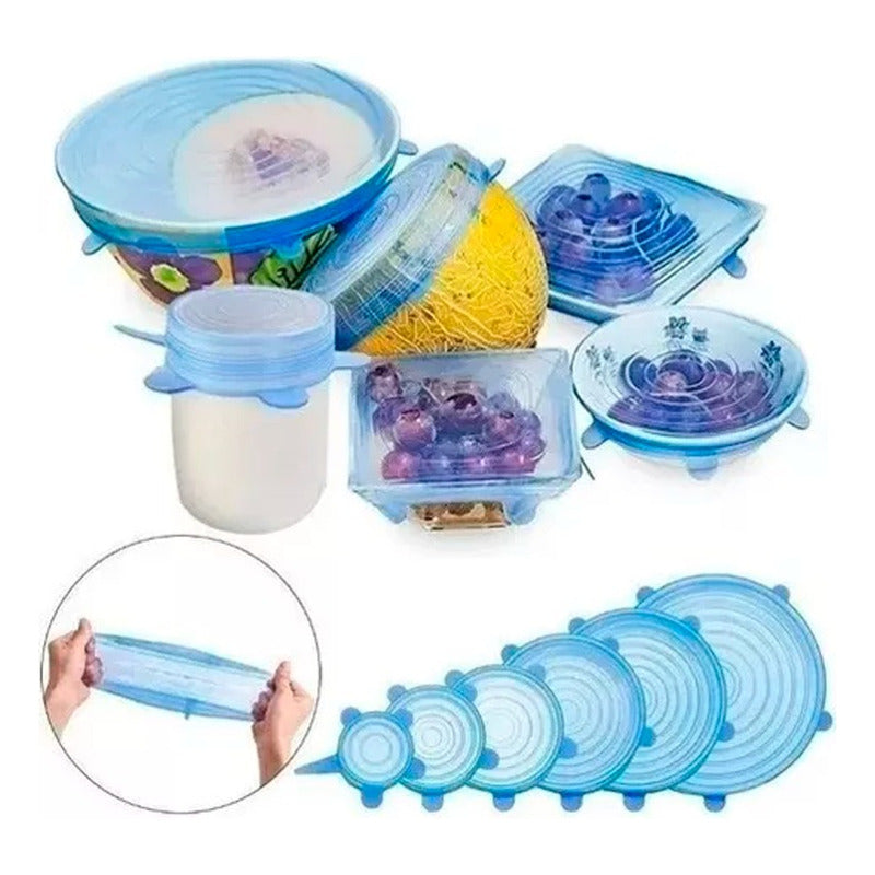 Set 6 Tapas Silicona Adaptable Reutilizables Para Alimentos