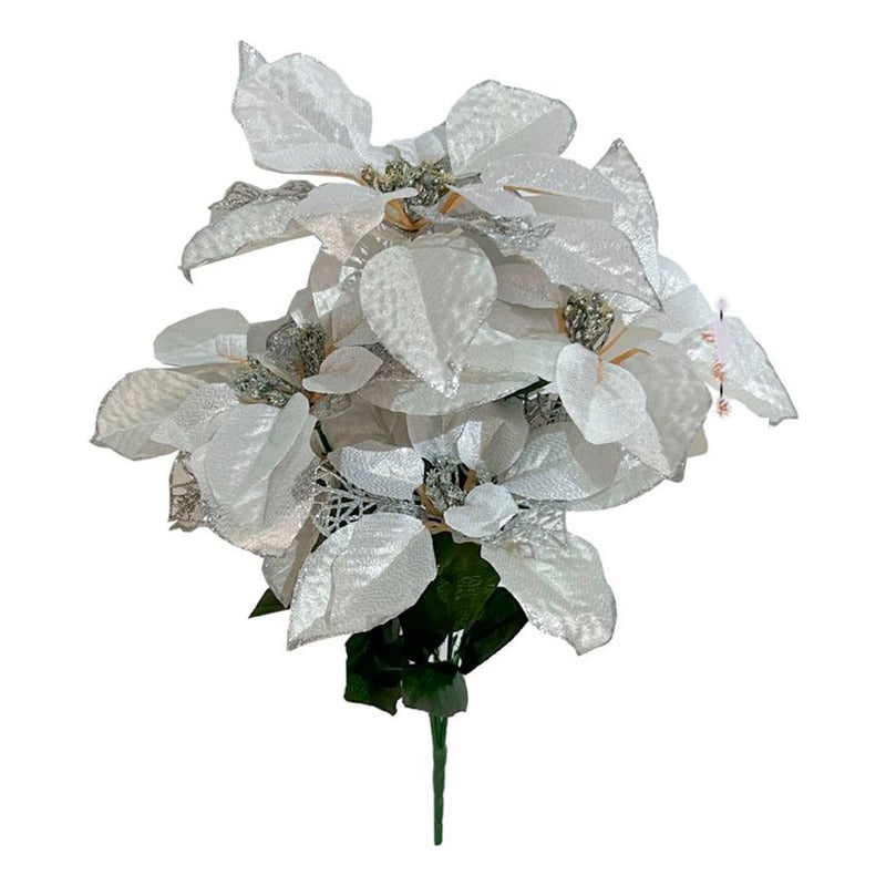 Flor Navideña Ramo De Flor De Navidad 5 Hojas Frondosas