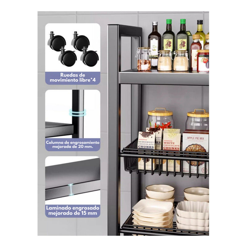 Estanteria Anaquel Organizador Ruedas 4 Niveles 4 Canastilla