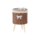 Macetero Diseño Moderno Tejido Bambu Encaje Patas Removibles Marrón Oscuro Tejido Bambu