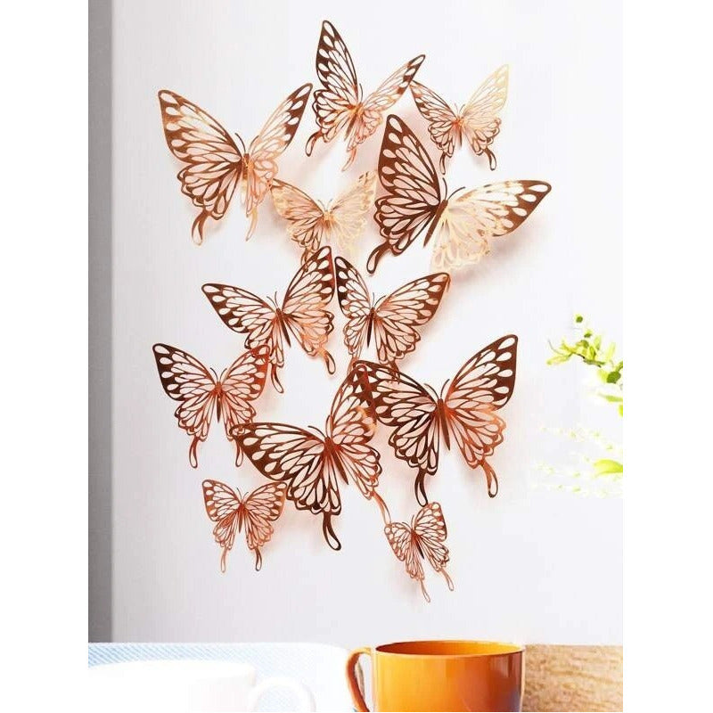 Mariposas 3d Pegatinas Pared, 12 Unidades Para Decorar Color Oro Rosa