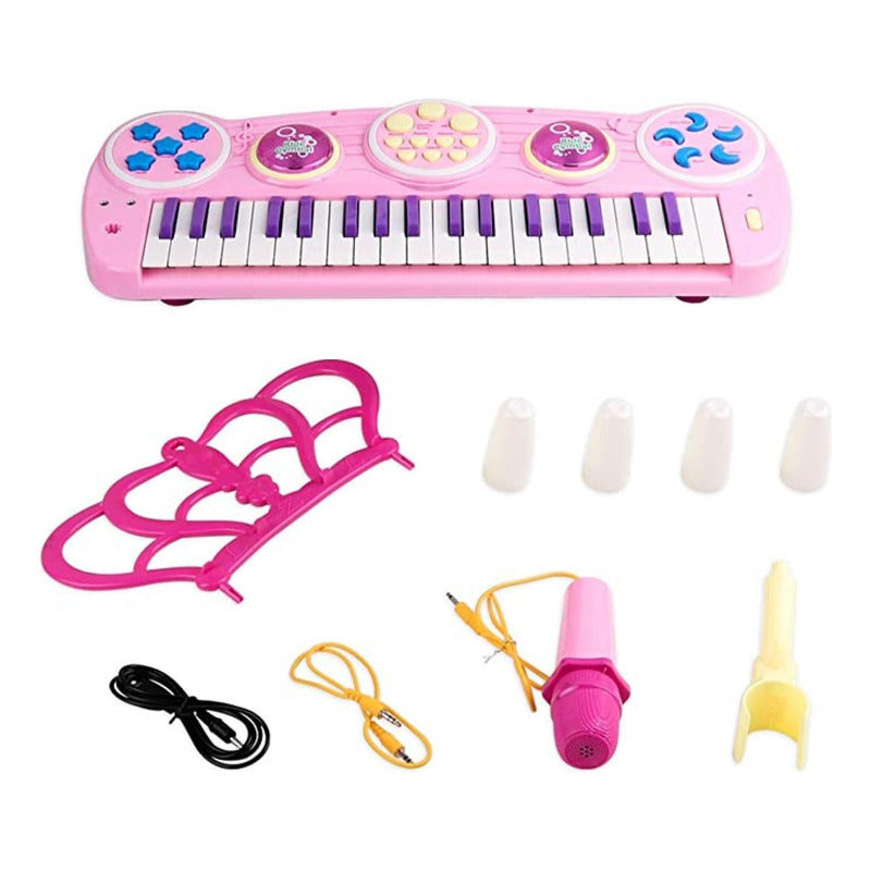 Teclado Portátil De Piano Para Niña Rosa De 37 Teclas A Pila