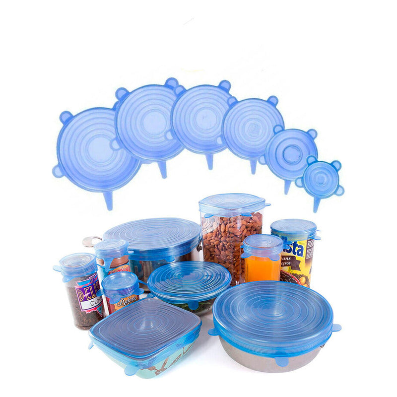 Set 6 Tapas Silicona Adaptable Reutilizables Para Alimentos