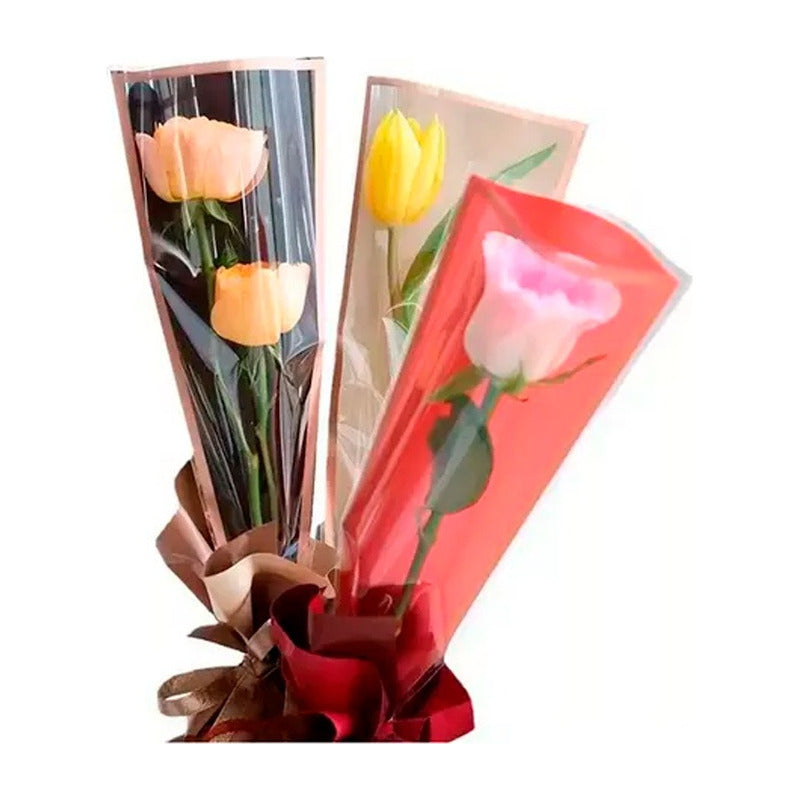 Pack 50 Und Manga Celofán Bolsa Para Flores Arreglos Floral