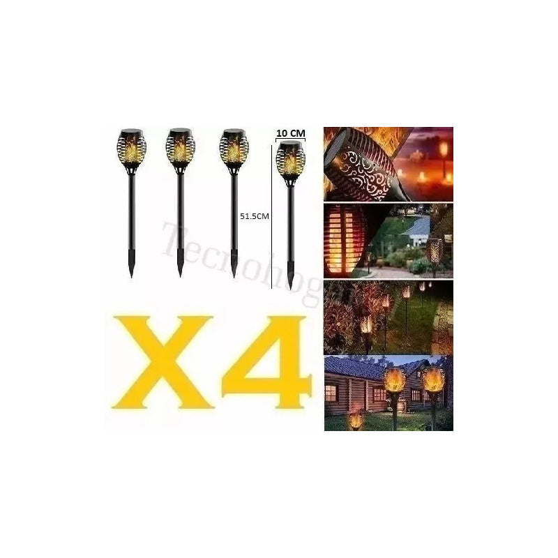 Lámpara De Antorcha Led Solar Para Jardín 4pcs Color Negro