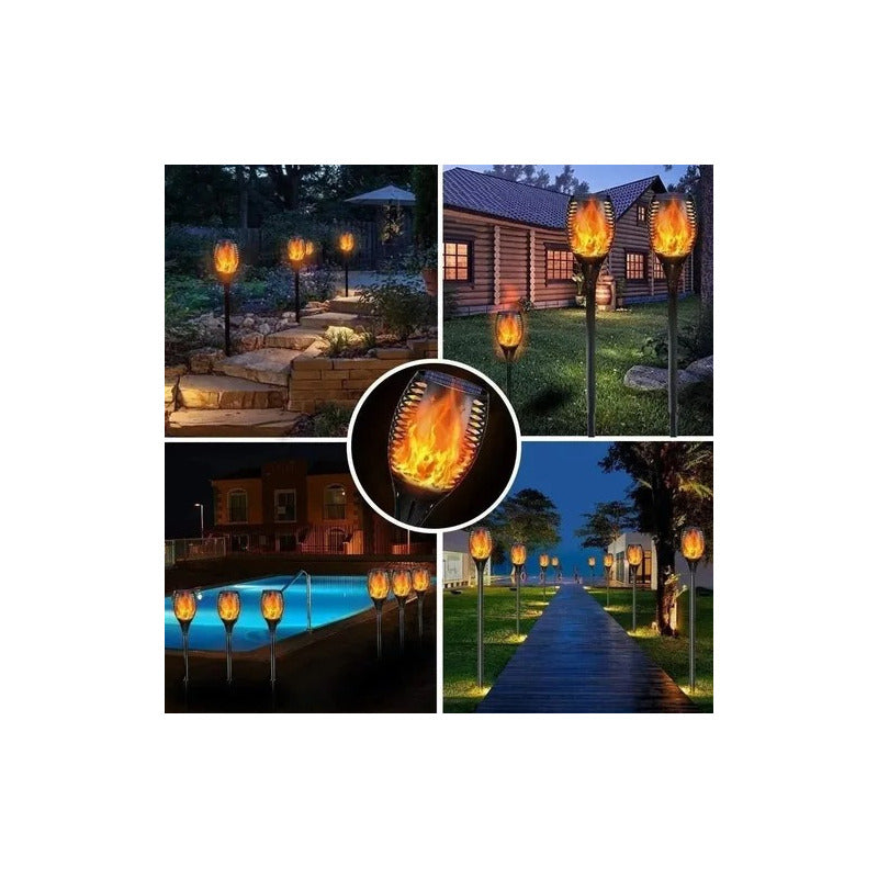 Lámpara De Antorcha Led Solar Para Jardín 4pcs Color Negro