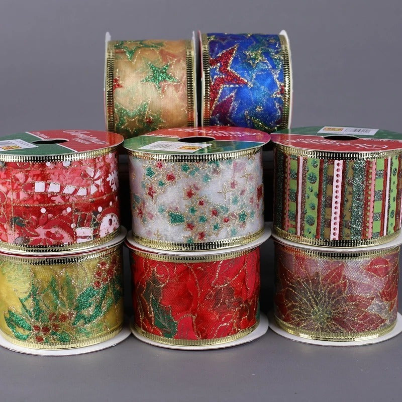 Cintas Navideñas Metalizada Rollo De Cintas Navidad